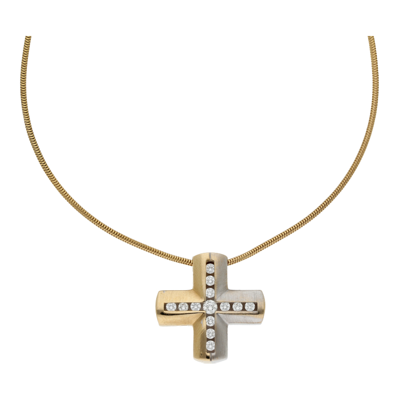 Brillant Kreuz mit Kette 585/ 14 K Gold