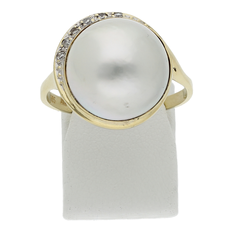 Mabe Zuchtperle Diamant Ring 585/ 14 K Gold