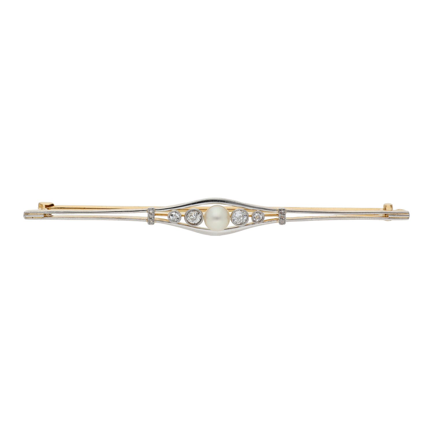 Art Deco Altschliff Diamant Perlen Brosche 750 Gold