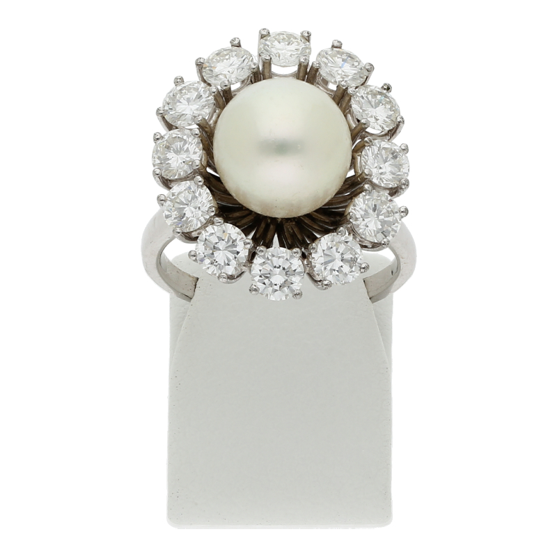 Brillant Perlen Ring 2,40 ct 750 Weißgold
