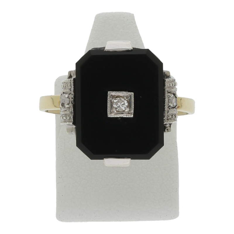 Onyx Diamant Ring 585/ 14 K Gold und Silber