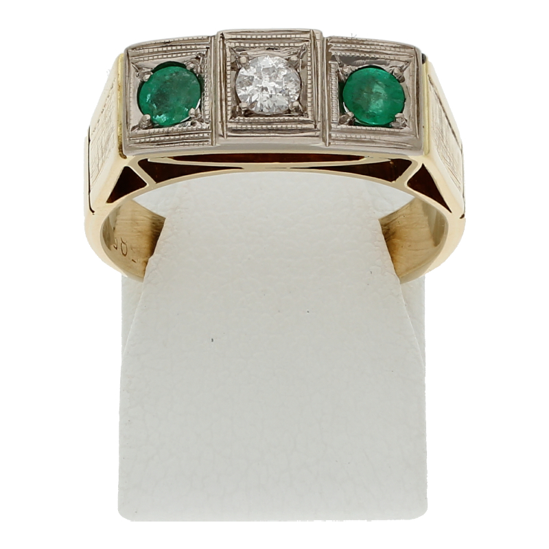 Smaragd Diamant-Altschliff Ring 585 Gold
